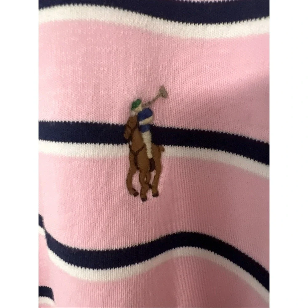 Ralph Lauren Polo Golf Shirt Mens XL Pink Striped Black Classic Fit Small Stain
